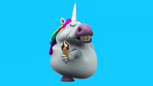 Fun cartoon unicorn with an ice cream (with alpha channel included)