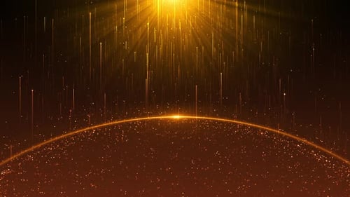 Golden particles shining stars dust bokeh glitter flare awards abstract background. Futuristic glitt