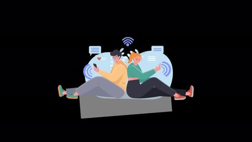 Couple Relaxing on Sofa with Smartphones and Wi-Fi Connection in a Modern Lifestyle
