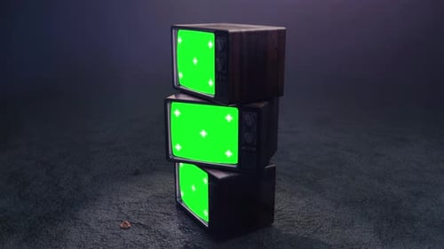 Stacked Retro Televisions with Replaceable Green Screen Displays