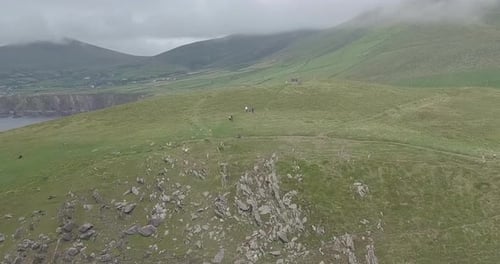 Fly away to reveal the beautiful rocky coastline in Kerry Ireland.
