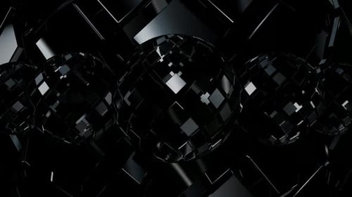 Background with Black Rotating Figures, Exclusive, Shapes, Reflection, 3D Render, Unique Design