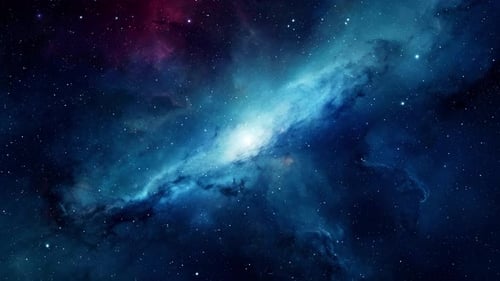 Flying Through a Radiant Blue Space Nebula and Starfield