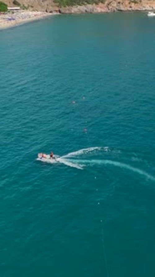 Vertical Video Yacht Oasis Azure Mediterranean Coastline in