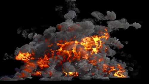 Explosion with fire and smoke rising, close shot