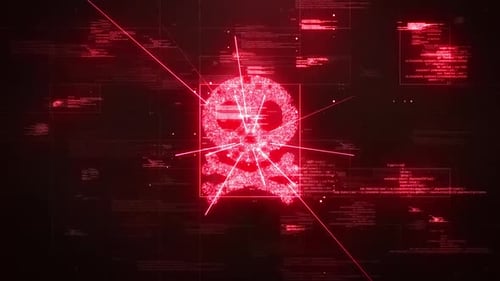 Red Glitch Skull Cyber Security Warning