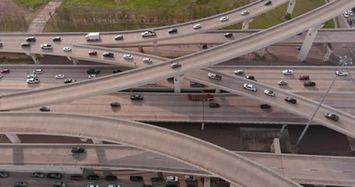 High Angle Aerial View of Complex Multi Level Urban Highway Interchange