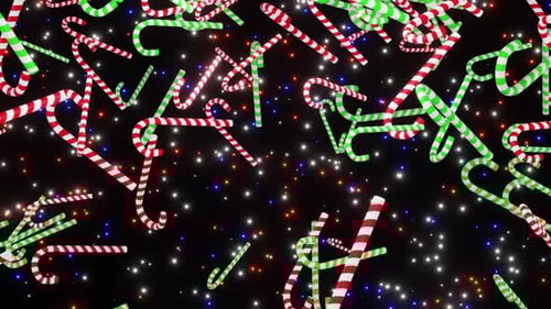 Falling dawn candy cane isolated on space background 3d render. Green and red candy cane drops
