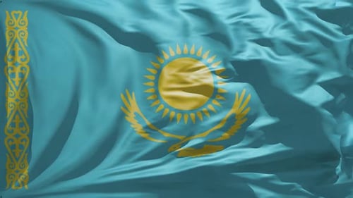 Kazakhstan National Flag Waving Seamless Loop