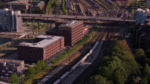 Aerial View of a Passenger Train Entering Kiel Central Station From the South The Station is a Hub