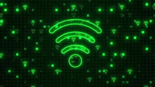 Animated Neon Green Wi-Fi Signal Digital Technology Background