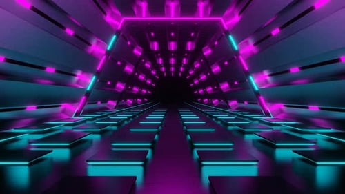 Pink And Cyan Rhomboid Neon Futuristic Corridor Background Vj Loop In 4K