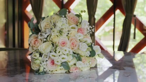 Elegant Wedding Bouquet Close Up on Table