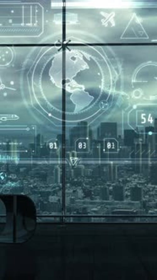 Hologram Infographics on the Theme of Cargo Transportation 3D Render
