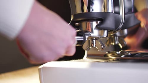 Coffee Machine Preparation of Drink in Close Up