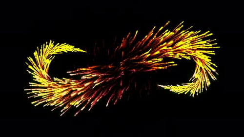 4K 3D animation. Whirlpool of mixed particles, flying on dark background