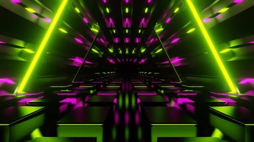 Pink And Green Rhomboid Neon Corridor Background Vj Loop In 4K