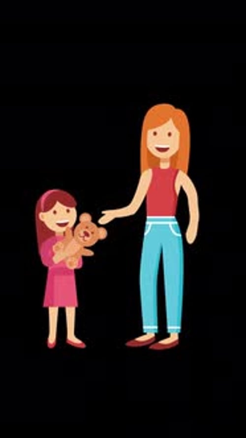 Little Girl Buying A Teddy Bear From A Toy Store With Her Mother Vertical Alpha Channel