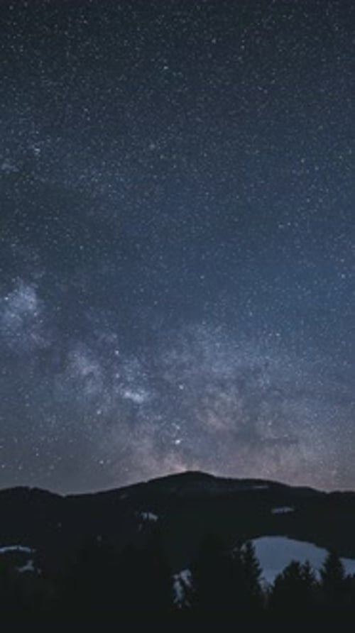 Vertical Milky Way Galaxy Stars in Starry Night Sky Moving over Forest Nature Astronomy Time Lapse