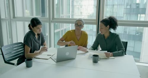 Three Businesswomen, Meeting and Working in Office