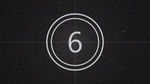 Alter Filmcountdown und Filmintro. Film Burn Rolling-Effekt, Grauskala, Countdown im Filmstil