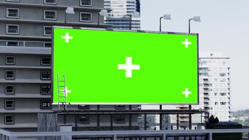City Billboard Green Screen Mockup with Camera Movement