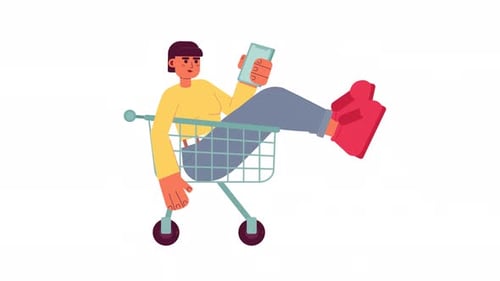 Flat Design Animation of Person Online Shopping