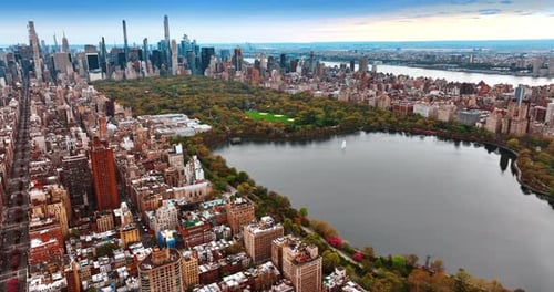 Central Park in New York in the surrounding of beautiful architecture.