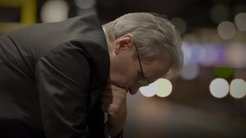 Lonely Old Business Man Worried About Future Life Anxious Waiting