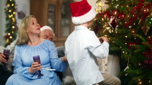 Family Decorates Christmas Tree with Ornaments Together