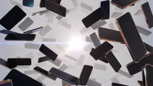 Modern Smartphones Floating and Rotating in Digital Space