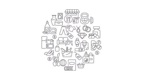 Shopping mall line icons concept round animation