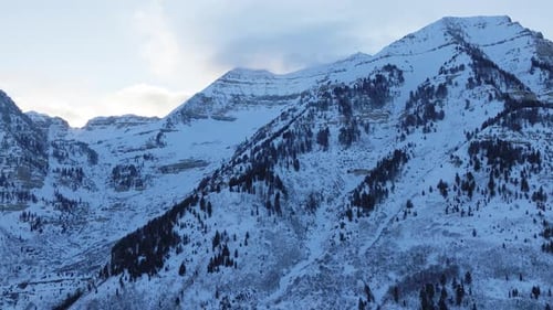 Aerial view of snow covered mountains, United States.