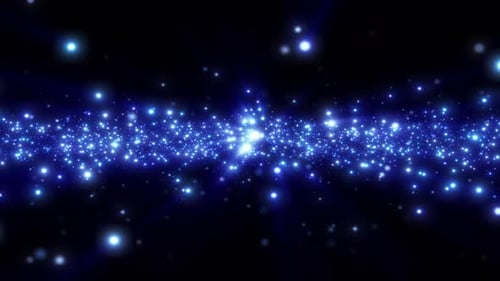 Fondo abstracto de partículas mágicas de color azul que emiten luz y rayos, las partículas brillan