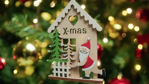 Christmas House Decoration with Santa on Christmas Tree