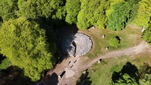 Aerial view of Clava Cairns Bronze Age cemetery near Inverness, Scotland, UK