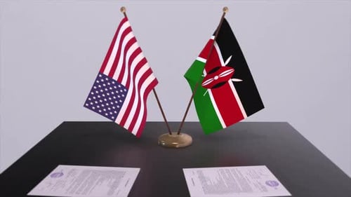 Kenya and USA at the negotiating table, a diplomatic deal. Business and politics animation