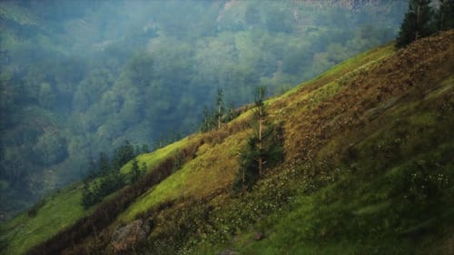 Grassy Hill With Trees Serene Summer Forest Landscape Painting