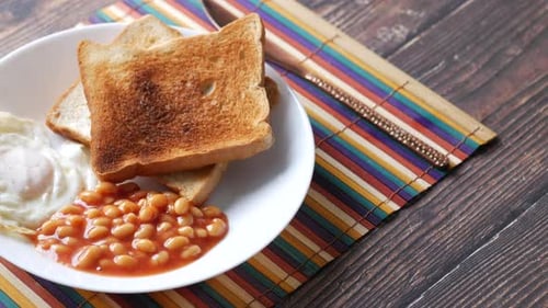 Delicious Breakfast Toast, Egg, and Beans on Plate