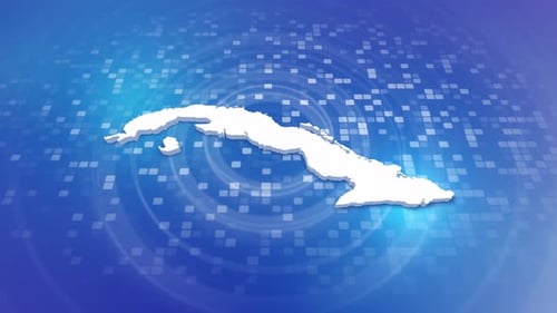 Animated 3D Map of Cuba Reveals on Digital Grid Background