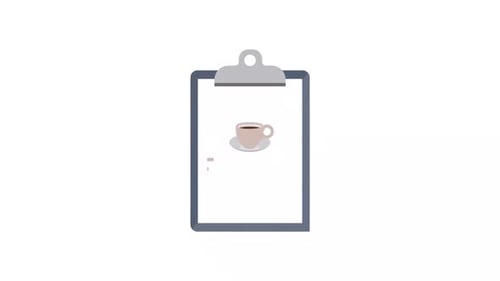 Flat Design Clipboard Document Reveal with Coffee Icon
