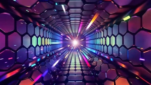 Abstrakte Neon-Sechseck-Tunnel-Bewegungshintergrundschleife mit Spalte