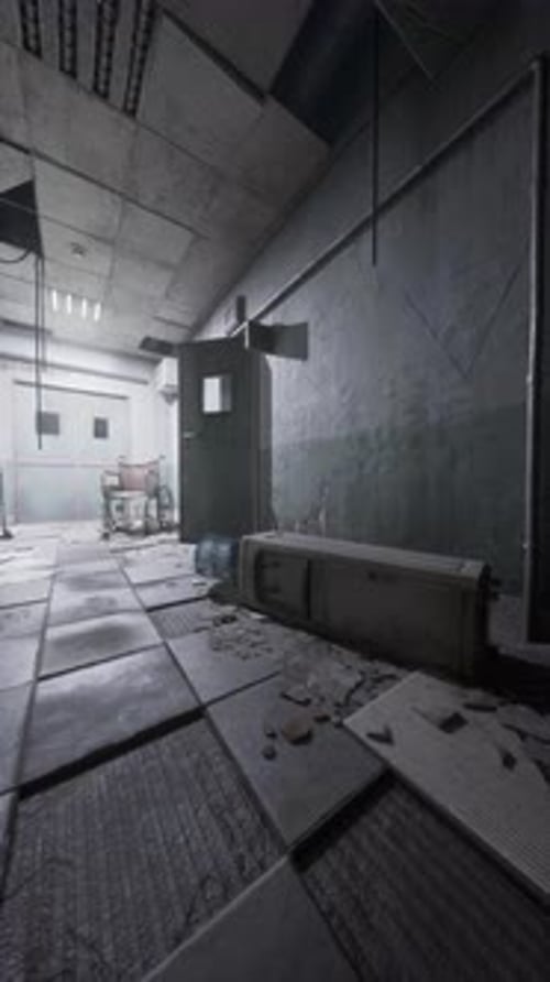 Room With Tiled Floor in Abandoned Hospital