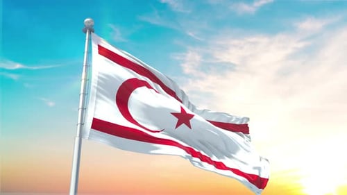 Northern Cyprus Flag Waving in Realistic Sky Loopable Animation