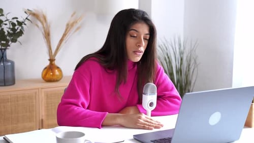 Close Up Slow Motion Face of Young Woman Isolated on Red Background