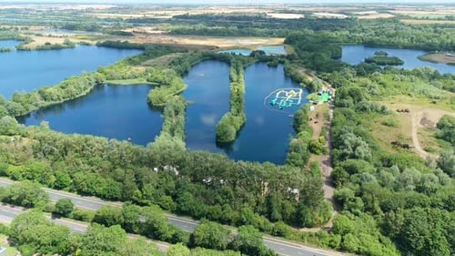 Aerial View of Biggleswade Lakes During Summer