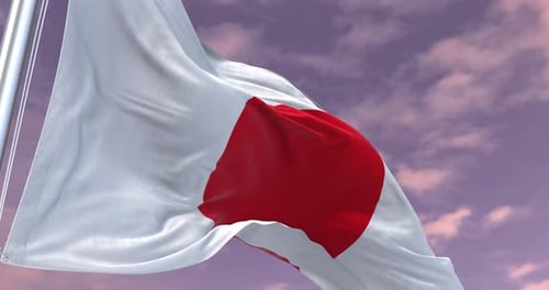Realistic Waving Flag of Japan with Sky Background