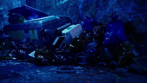Pile of Trash Next to Brick Wall