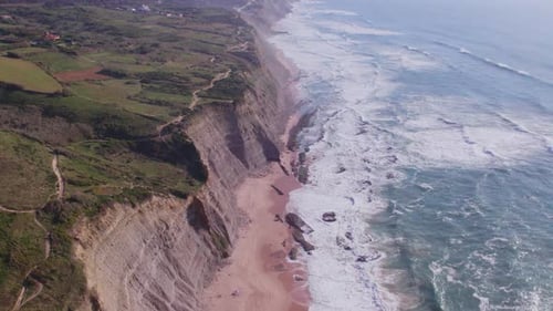 Drone view at Magoito beach in Lisbon, Portugal