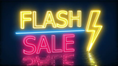 Neon Flash Sale Text and Lightning Bolt Animation